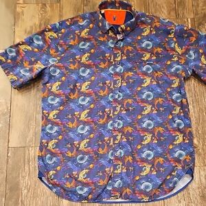 Visconti Black Men's Blue Patterned Short Sleeve Shirt